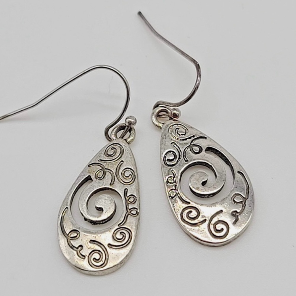 Lia Sophia Silver Tone Swirl Day Dreamer Etched Black Inlay Earrings
